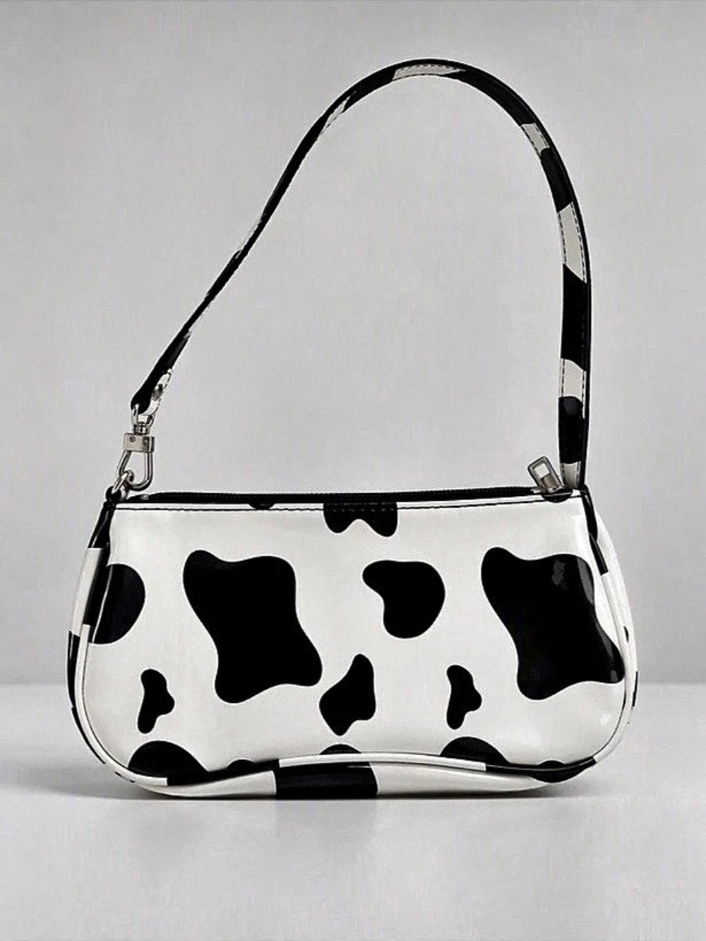 Y2K Cow Print Shoulder Bag in White & Black